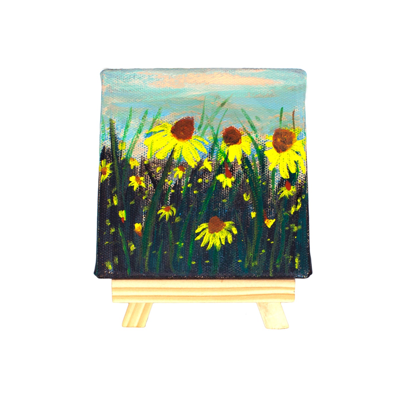 Original Handmade Sunflower Painting Hand Painted On Canvas Frame 4*4 With Easel