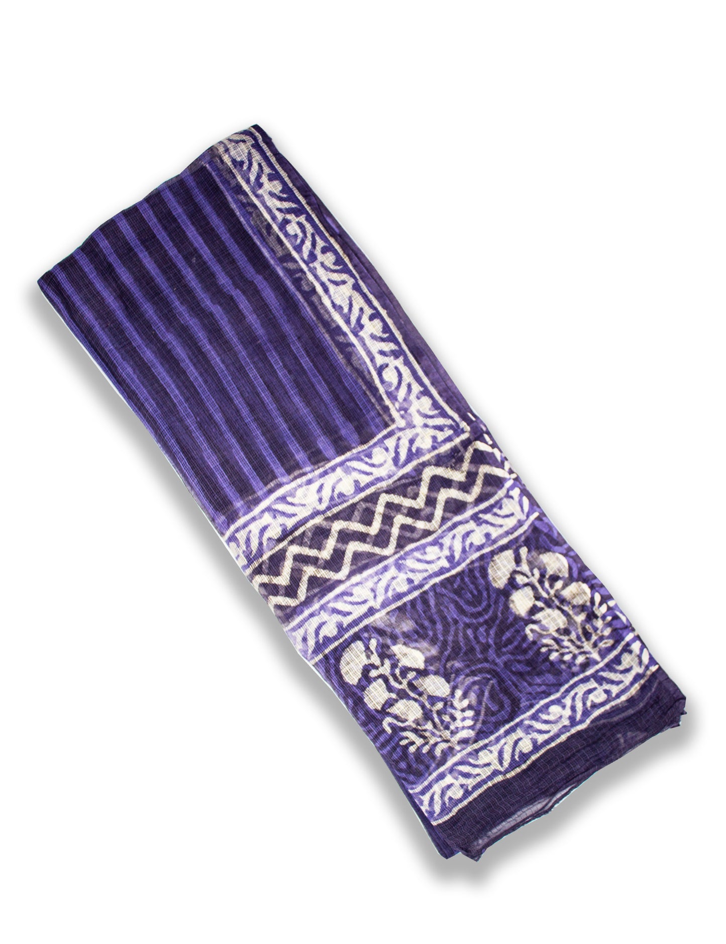Organic Vibes Purple Floral Dabu Cotton Hand Block Printed Kurta Set unstitched Fabric with Kota Doria Dupatta
