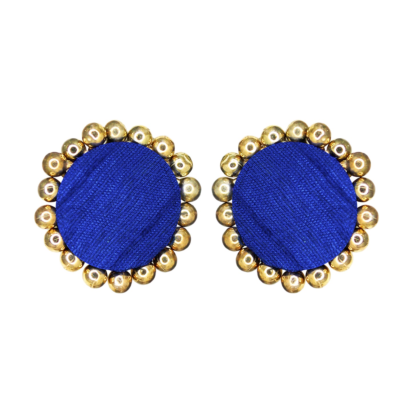 Blue Handcrafted Fabric Stud Earrings with Golden Accents