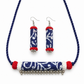 Handcrafted Indigo Blue-Red Fabric Ghunghroo Choker Necklace Set with Earrings