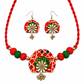 Handcrafted Red Floral Fabric Choker Necklace Set with Earrings