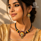 Handcrafted Black-Yellow Floral Fabric Choker Necklace Set with Earrings