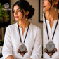 Handmade Black Printed Temple Design Fabric Pendant Set For Women