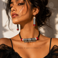 Handcrafted Black White Tribal Fabric Choker Necklace Set with Earrings