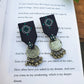 Handmade Blue Geometrical Stud With Antique Coin Studded Fabric Earrings For Women