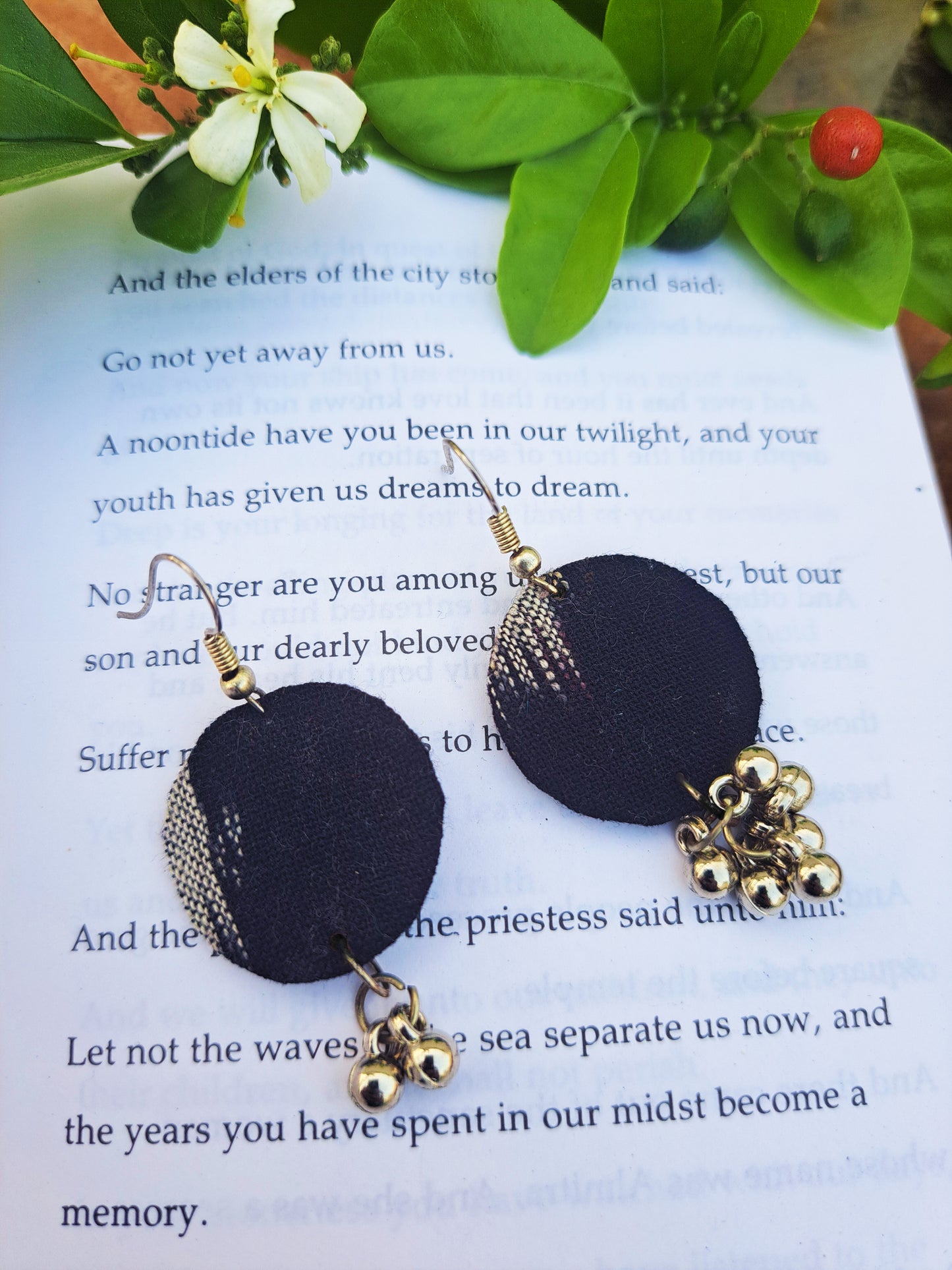 Handmade Black Ikat Printed Durga Fabric Necklace Set For Women