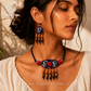 Handcrafted Indigo Blue Fabric Choker Set with Boho wooden beads