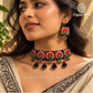 Handcrafted Black Red Ajrakh Fabric Choker Necklace Set with Earrings