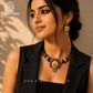Handcrafted Black-Yellow Floral Fabric Choker Necklace Set with Earrings