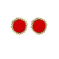 Red Handcrafted Fabric Stud Earrings with Golden Accents