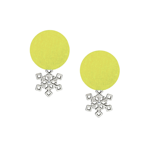 Handcrafted Sustainable Green Fabric Stud Earrings with Silver Snowflake Charm