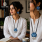 Handmade Indigo Lotus Printed Fabric Pendant Set For Women