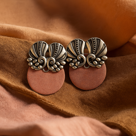 Upcycled Fabric Stud Earrings with Brass Detailing