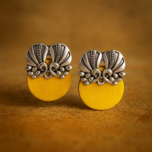Upcycled Fabric Stud Earrings with Brass Detailing