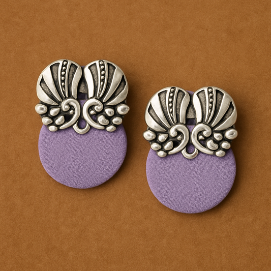 Upcycled Fabric Stud Earrings with Brass Detailing