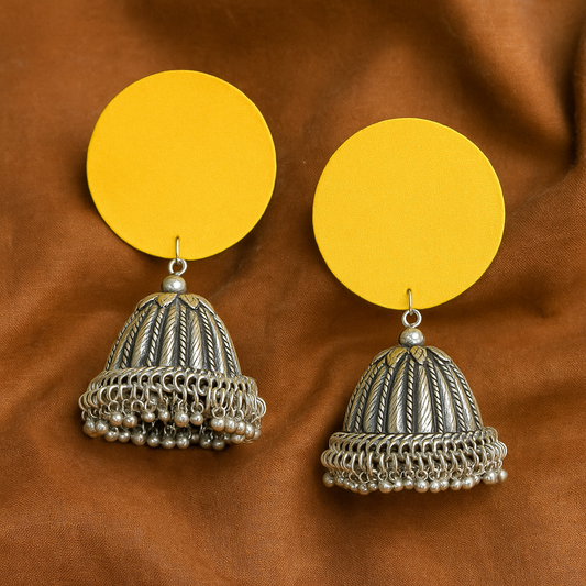 Sustainable Handcrafted Earrings with Upcycled Fabric & Silver Jhumka