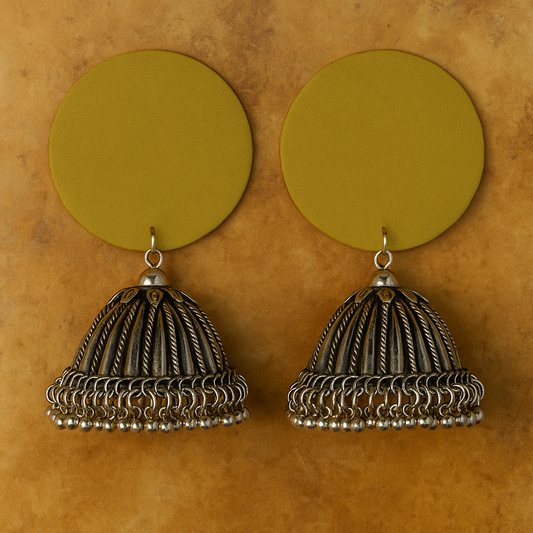 Sustainable Handcrafted Earrings with Upcycled Fabric & Silver Jhumka (Copy)