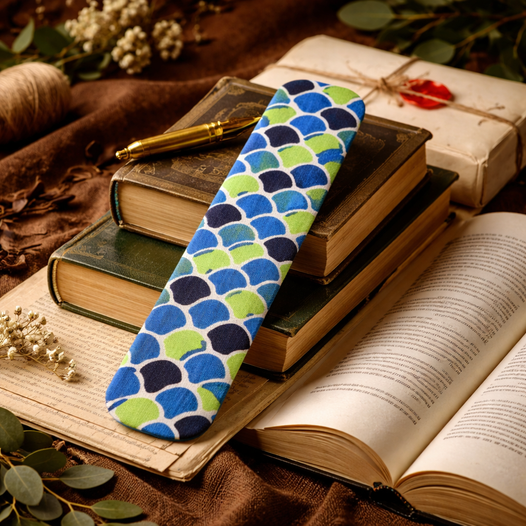Handcrafted Peacock Blue Block Printed Fabric Bookmark | Sustainable Zero Waste Bookmark | Reusable Eco Friendly Bookmark for Books & Journals