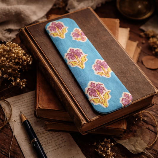 Handcrafted Teal-Blue Block Printed Fabric Bookmark | Sustainable Zero Waste Bookmark | Reusable Eco Friendly Bookmark for Books & Journals