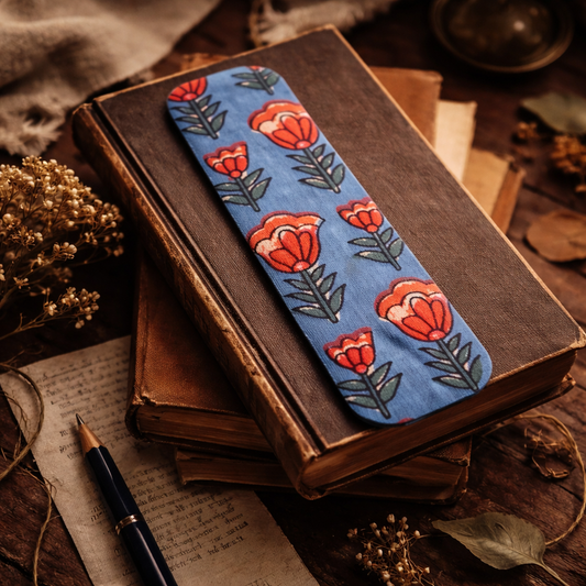 Handcrafted Blue Floral Block Printed Fabric Bookmark | Sustainable Zero Waste Bookmark | Reusable Eco Friendly Bookmark for Books & Journals