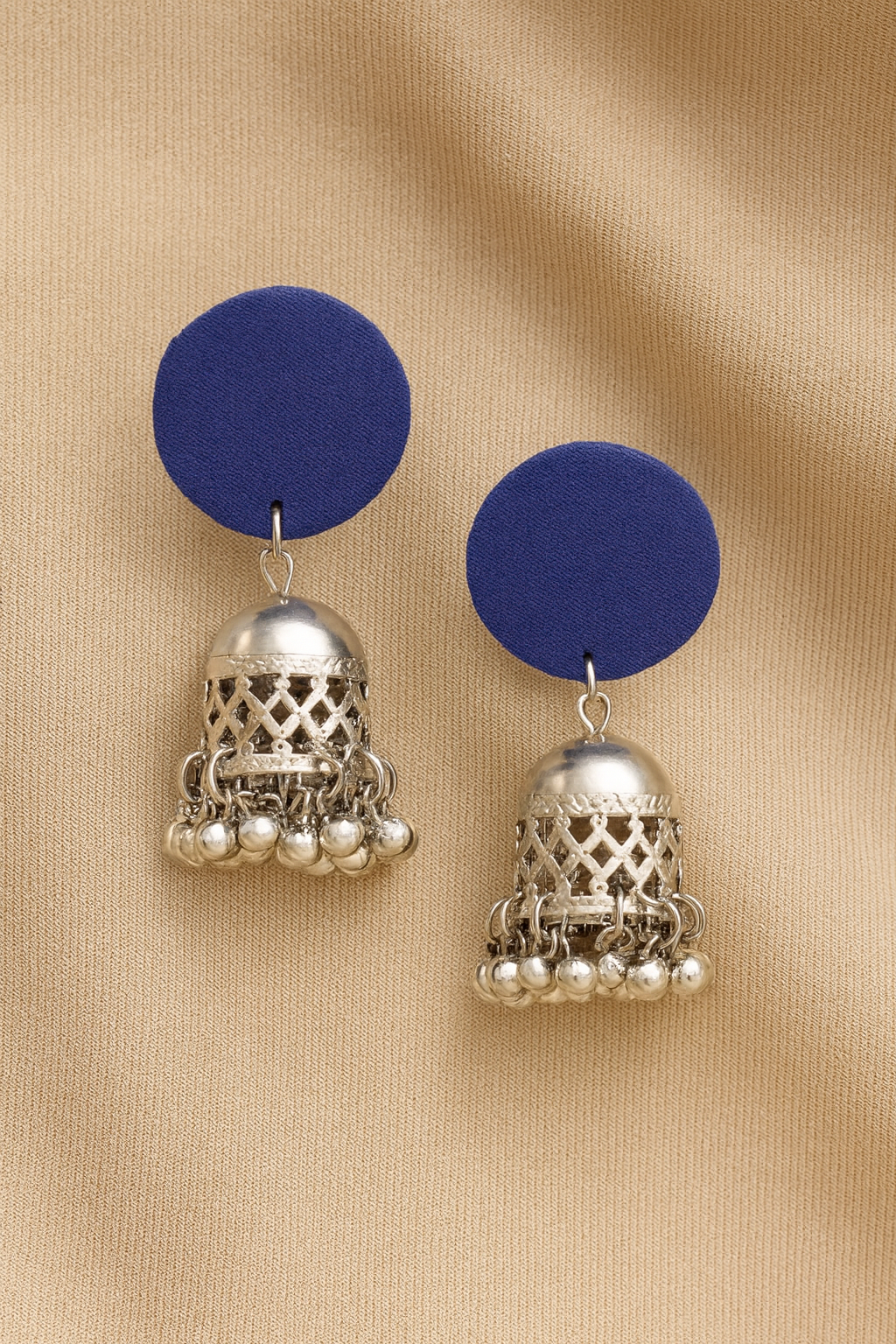 Handmade Fabric Earrings for Women | Silver Ghungroo Jhumka Style | Lightweight Casual Ethnic Wear | Eco-Friendly Cloth Earrings by Organic Vibes