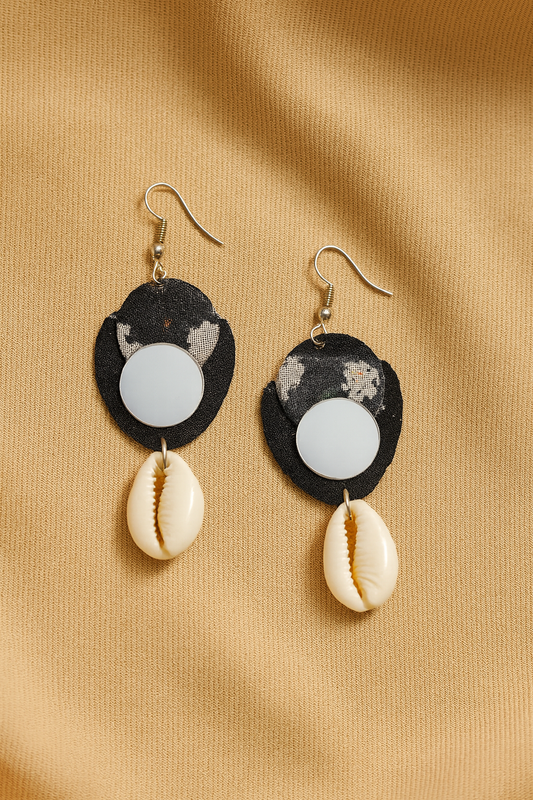 Organic Vibes Handmade Fabric Earrings with Mirror & Cowrie Shell | Lightweight Boho Ethnic Dangler for Women & Girls | Eco-friendly Statement Jewellery