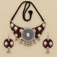 Handmade Floral Hand Block Printed Brown Fabric Necklace Set For Women