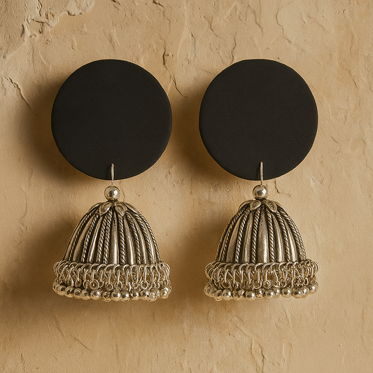 Sustainable Handcrafted Earrings with Upcycled Fabric & Silver Jhumka