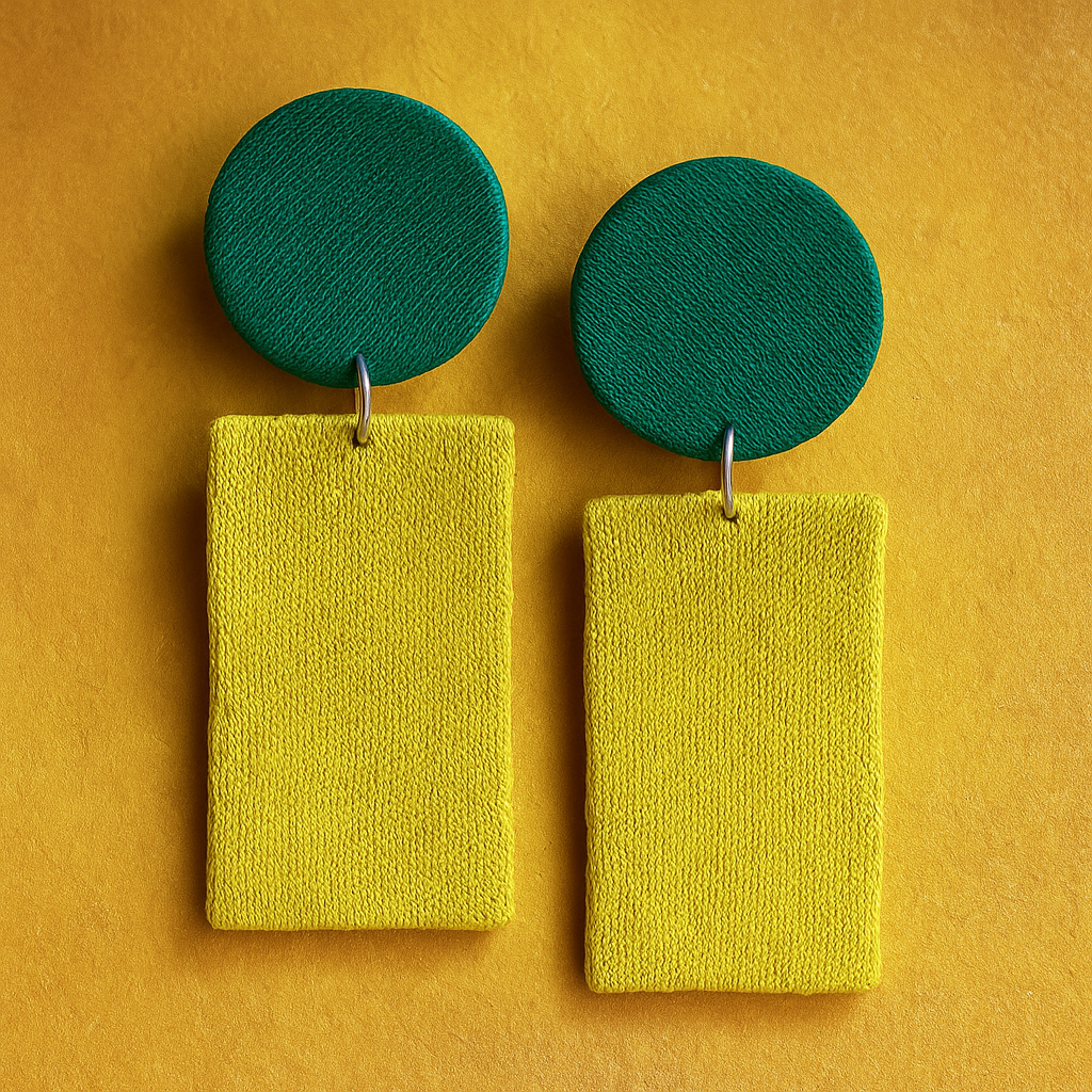 Handmade Geometrical Shape Dangler Fabric Earrings For Women