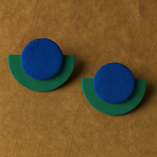 Handmade Blue Geometrical Shape Unique Stud Fabric Earrings For Women