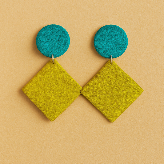 Handmade Olive Green Minimalistic Geometrical Shape Antique Dangler Fabric Earrings For Women