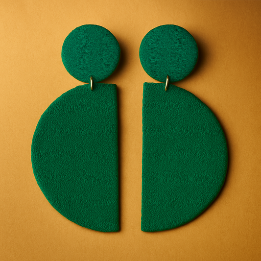 Handmade Green Minimalistic Geometrical Shape Antique Dangler Fabric Earrings For Women
