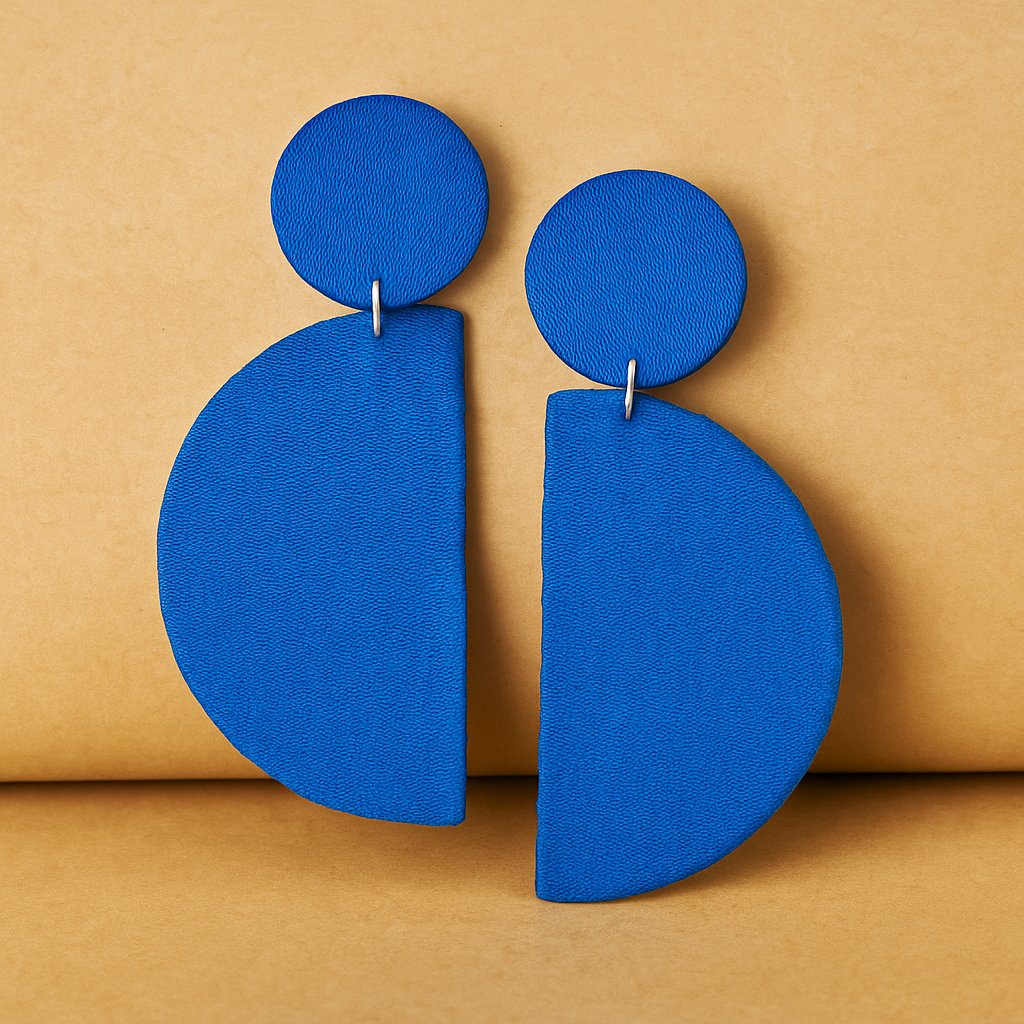 Handmade Blue Minimalistic Geometrical Shape Antique Dangler Fabric Earrings For Women
