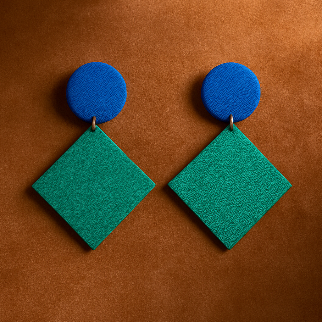 Handmade Blue-Green Minimalistic Geometrical Shape Antique Dangler Fabric Earrings For Women