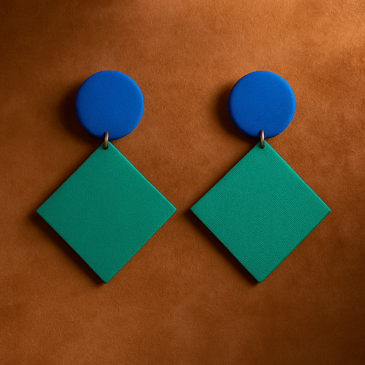 Handmade Blue-Green Minimalistic Geometrical Shape Antique Dangler Fabric Earrings For Women
