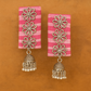 Handmade Pink Floral design Jhumki Fabric Earrings For Women
