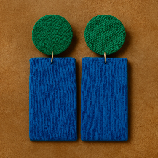 Handmade Blue-Green Minimalistic Geometrical Shape Blue-Green Dangler Fabric Earrings For Women