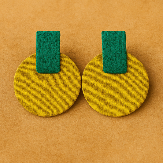 Handmade Green Minimalistic Geometrical Shape Antique Stud Fabric Earrings For Women