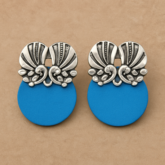 Upcycled Fabric Stud Earrings with Brass Detailing