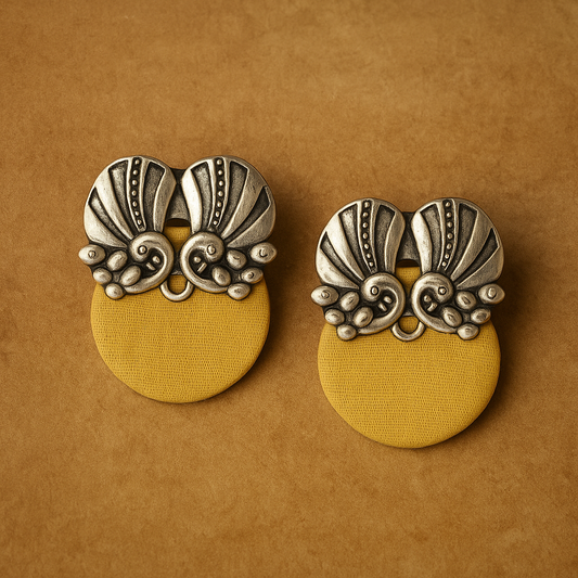 Upcycled Fabric Stud Earrings with Brass Detailing