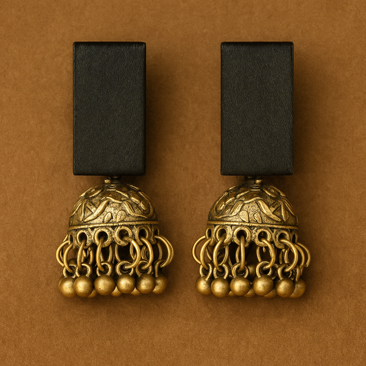 Handcrafted Fabric Earrings with  Golden Brass Jhumki