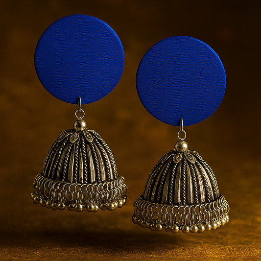 Sustainable Handcrafted Earrings with Upcycled Fabric & Silver Jhumka