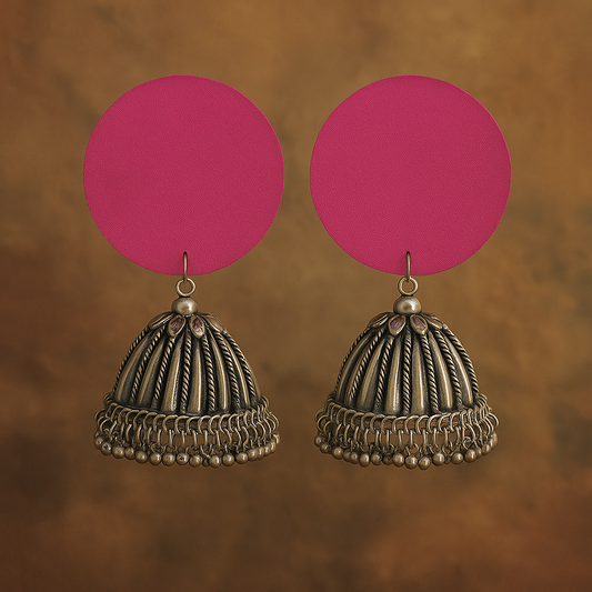 Sustainable Handcrafted Earrings with Upcycled Fabric & Silver Jhumka