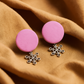 Handcrafted Sustainable Lavender Fabric Stud Earrings with Silver Snowflake Charm