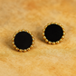 Black Handcrafted Fabric Stud Earrings with Golden Accents