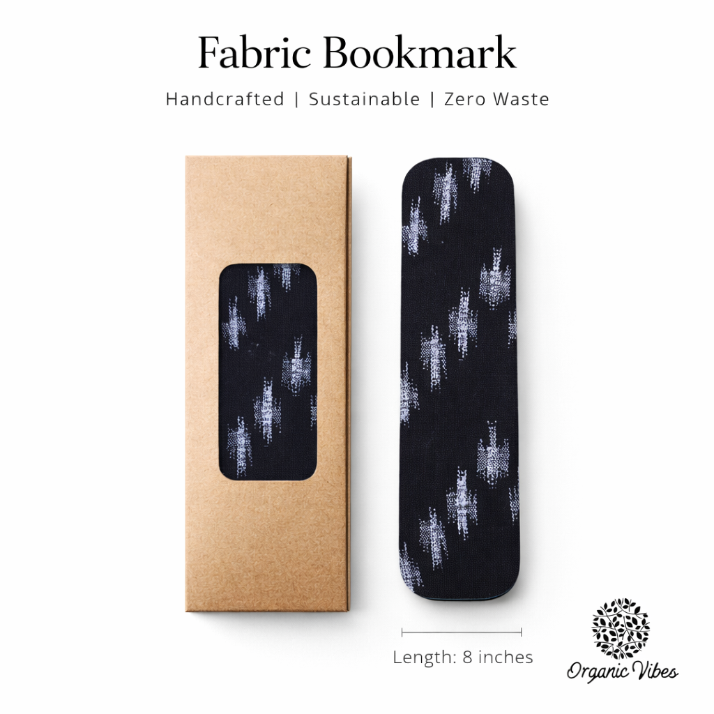 Handcrafted Black Ikat Fabric Bookmark | Sustainable Zero Waste Bookmark | Reusable Eco Friendly Bookmark for Books & Journals