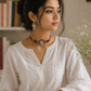 Handcrafted Green Floral Fabric Choker Necklace Set with Earrings