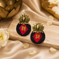 Handmade Lotus Design Black Studded Fabric Earrings For Women