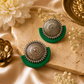 Handmade Temple Design Green Big Stud Fabric Earrings For Women