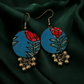 Handcrafted Blue Fabric Dangler Earrings with Silver Ghungroo Charm for Women